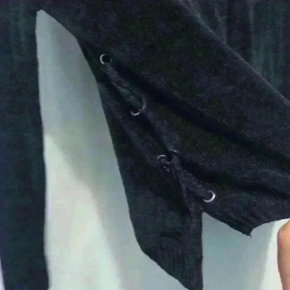 Hippie Rose L velour black rayon sweater criss cross accent normcore grunge - Picture 3 of 12